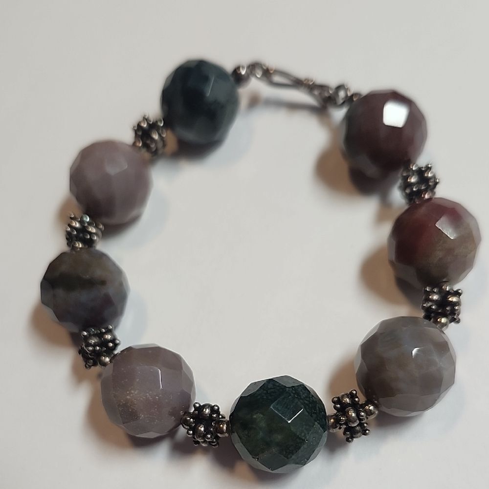 Sterling Silver And Agate Beaded Bracelet 925